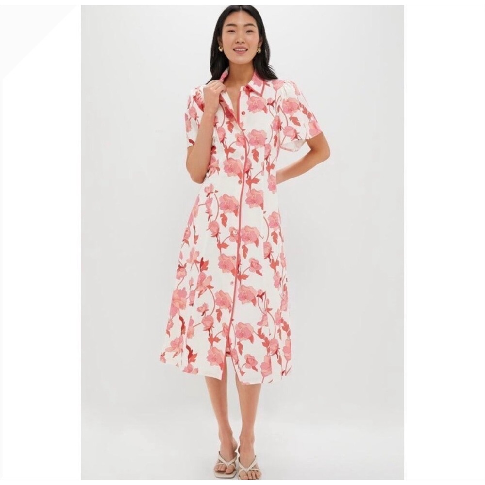 Hyacinth House Peppa Midi Dress Womens Small Coral Multi Floral Preppy Tea Party